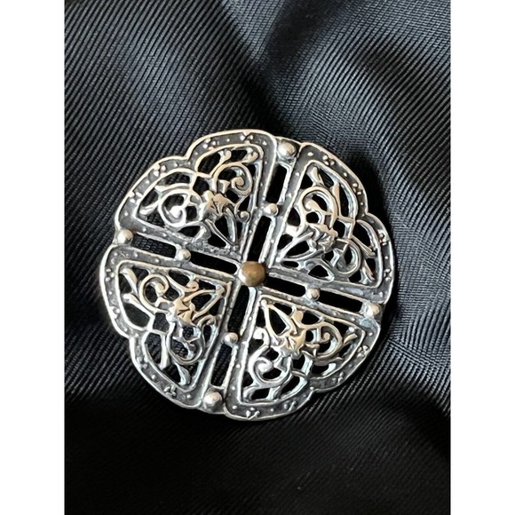 Vintage Steve Stamas Sterling Silver Brooch Pin Round Ornate Openwork Retired - Picture 9 of 12